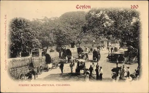 Ak Colombo Ceylon Sri Lanka, Street Scene, Pettah, Wagen, Passanten