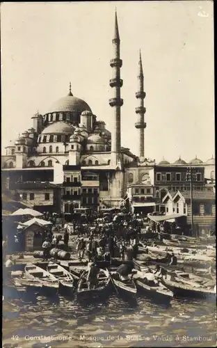 Ak Konstantinopel Istanbul Türkei, Mosque de la Sultane Valide a Stamboul, Moschee, Hafenpartie