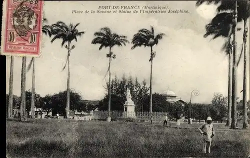 Ak Fort de France Martinique, Place de la Savane et Statue de l'Imperatrice Josephine