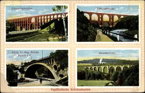 Ak Netzschkau Vogtland, Göltzschtalbrücke, Elstertalbrücke, Syratalbrücke, König Fr. August Brücke