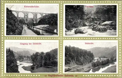 Passepartout Ak Steinicht Pöhl Vogtland, Elstertalbrücke, Triebtal, Landschaftsblick