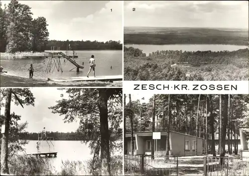 Ak Zesch Zossen im Kreis Teltow Fläming, Strandbad, Großer See, Kinderferienlager