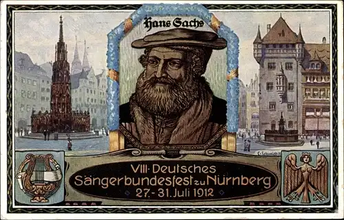 Künstler Wappen Ak Schmidt, Nürnberg Mittelfranken, VIII Deutsches Sängerbundesfest 1912, Hans Sachs