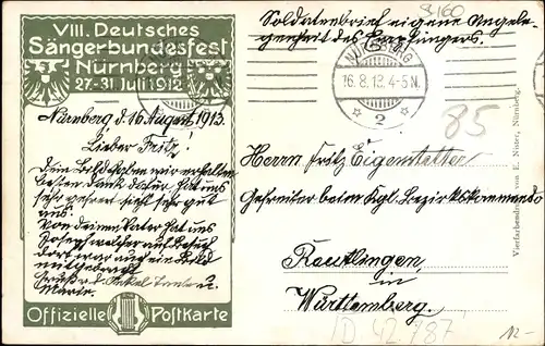 Künstler Wappen Ak Schmidt, Nürnberg Mittelfranken, VIII Deutsches Sängerbundesfest 1912, Hans Sachs