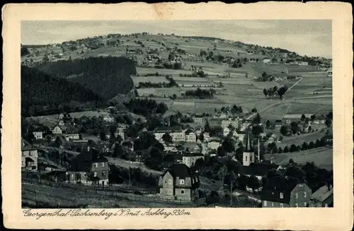 Ak Sachsenberg Georgenthal Klingenthal im Vogtland, Blick auf Ortschaft und Aschberg