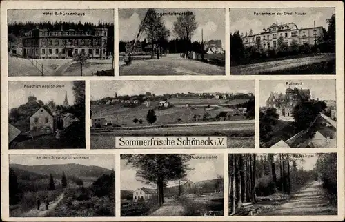 Ak Schöneck im Vogtland Sachsen, Hotel Schützenhaus, Ferienheim, Muckenmühle, Streugrünwiesen