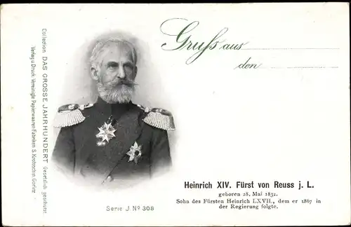Ak Fürst Heinrich XIV. von Reuss j.L., Geboren am 28. Mai 1832