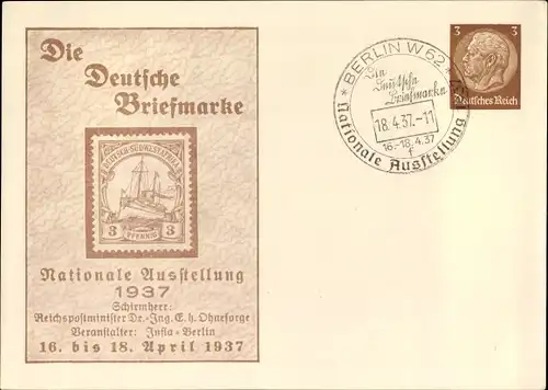 Ganzsachen Ak Die Deutsche Briefmarke, Nationale Ausstellung 1937, Berlin
