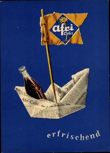 Künstler Ak Afri Cola, erfrischend, Papierschiffchen aus einer Zeitung