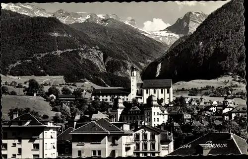Ak Brigue Brig Glis Kt. Wallis Schweiz, Blick auf den Ort, Kirche, Alpen