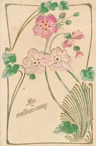 Material Präge Litho Mes meilleurs voeux, Blüten mit Blättern