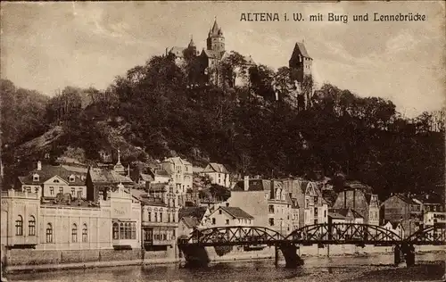 Ak Altena im Märkischen Kreis, Blick zur Stadt mit Burg und Lennebrücke