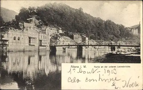 Ak Altena im Märkischen Kreis, Partie an der unteren Lennebrücke