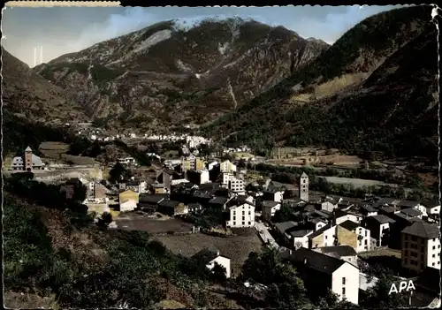 Ak Andorra la Vella Andorra, Vista general, al fons les Escalades