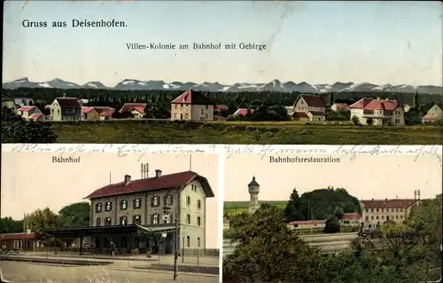 Ak Deisenhofen Oberhaching in Oberbayern, Villenkolonie, Bahnhof, Bahnhofsrestauration