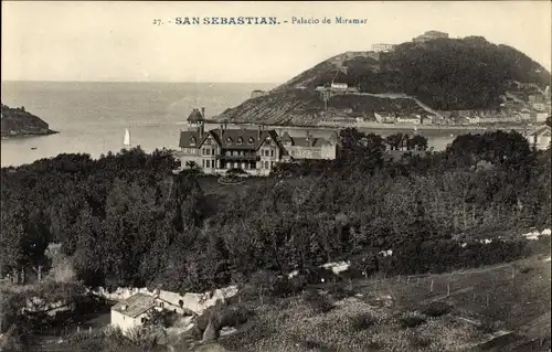 Ak San Sebastian Baskenland, Palacio de Miramar, Panorama vom Ort