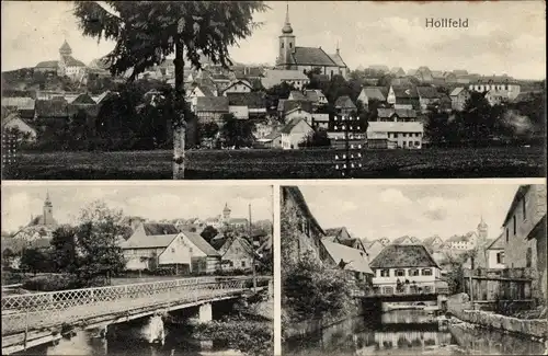 Ak Hollfeld im Kreis Bayreuth Oberfanken, Stadtansichten, Kirche, Panorama vom Ort