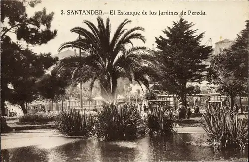 Ak Santander Kantabrien Spanien, El Estanque de los Jardines de Pereda