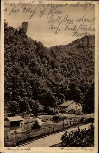 Ak Gößweinstein im Kreis Forchheim Oberfranken, Stempfermühle, Bootspartie, Wald
