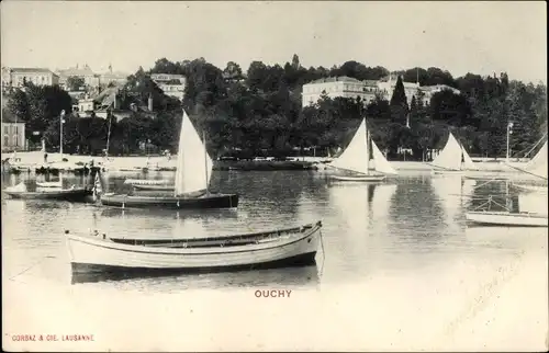 Ak Ouchy Lausanne Kt. Waadt, Segelboote auf dem Genfer See