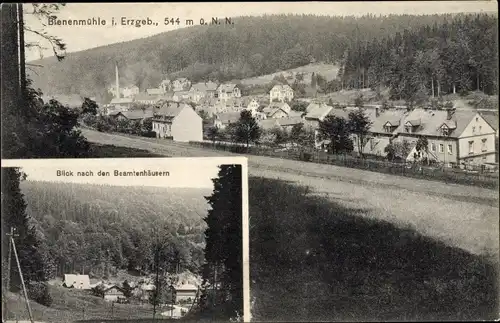Ak Rechenberg Bienenmühle Erzgebirge, Gesamtansicht des Ortes, Blick nach dem Beamtenhäusern