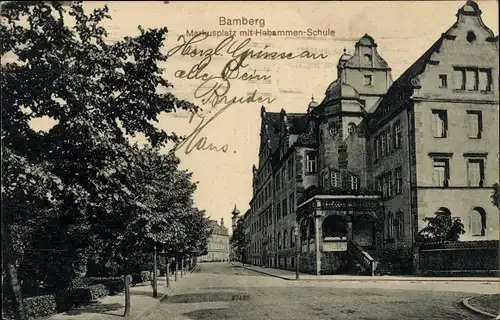 Ak Bamberg an der Regnitz Oberfranken, Markusplatz mit Hebammenschule