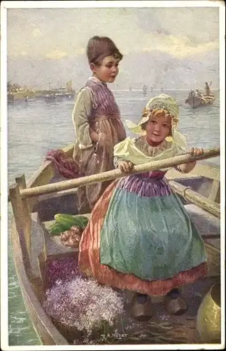 Künstler Ak Höger, R.A., Niederlande, Kinder in einem Ruderboot, Munk Nr 701