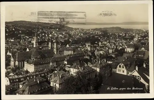 Ak Sankt Gallen Stadt Schweiz, Blick auf die Stadt gegen den Bodensee