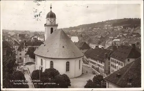 Ak La Chaux de Fonds Kt. Neuenburg Schweiz, Temple National et vue générale, Kirche