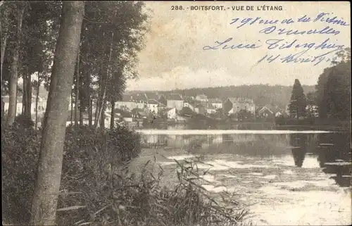 Ak Watermael Boitsfort Brüssel, Vue de l'Etang, Flusspartie mit Blick auf die Stadt