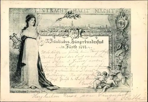 Künstler Ak Fürth in Mittelfranken Bayern, IX. Fränkisches Sängerbundesfest 1898