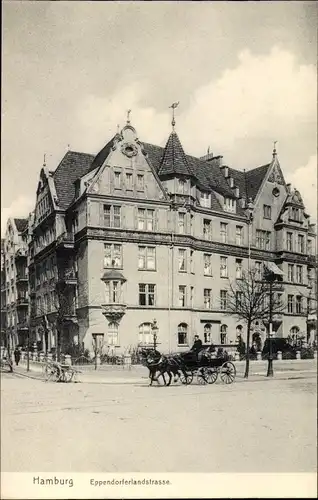 Ak Hamburg Nord Eppendorf, Eppendorfer Landstraße, Eckhaus, Pferdekutsche