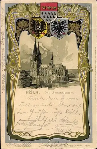 Präge Wappen Litho Köln am Rhein, Dom, Seitenansicht