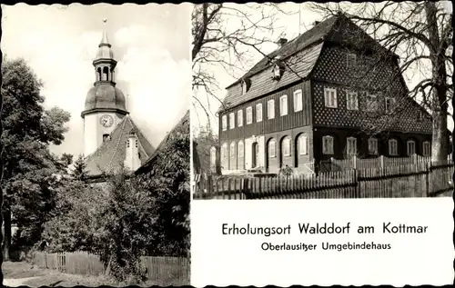 Ak Walddorf Kottmar in der Oberlausitz, Oberlausitzer Umgebundehaus, Kirchturm