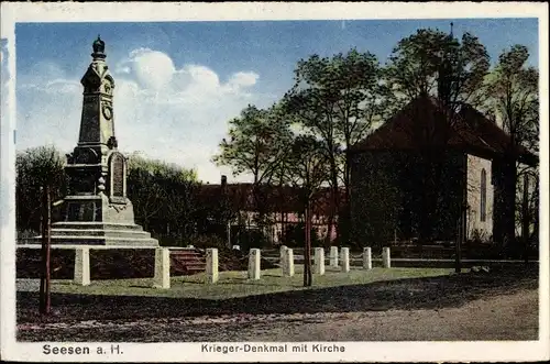 Ak Seesen in Niedersachsen, Kriegerdenkmal mit Kirche