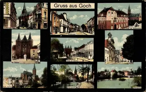 Ak Goch in Nordrhein Westfalen, Kirchstraße, Krankenhaus, Steintor, Markt, Nierspartie, Kirche