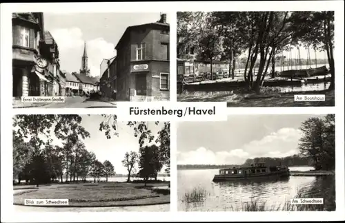 Ak Fürstenberg an der Havel, Ernst Thälmann Straße, Bootshaus, Schwedtsee