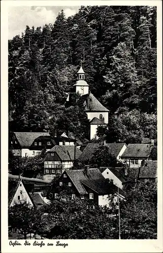 Ak Oybin in Sachsen, Blick auf den Ort und die Heiratskirche, Zittauer Gebirge