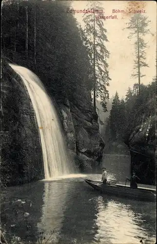 Ak Hřensko Herrnskretschen Elbe Reg. Aussig, Edmundsklamm, Wasserfall