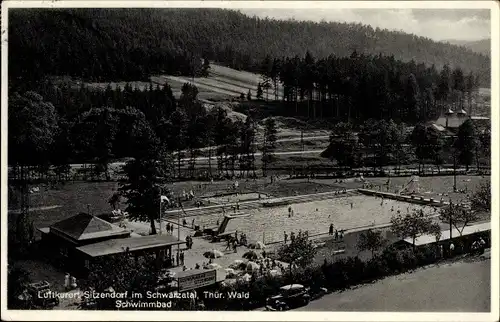 Ak Sitzendorf an der Schwarza in Thüringen, Blick auf das Schwimmbad