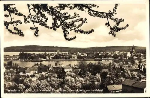 Ak Werder in Brandenburg, Blick von der Gaststätte Bismarckhöhe zur Inselstadt