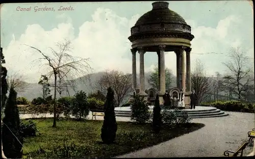 Ak Leeds Yorkshire England, Partial view of Canal Gardens, Pavillon