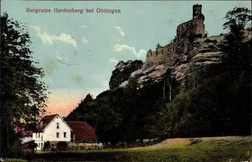 Ak Nörten Hardenberg in Niedersachsen, Burgruine Hardenberg auf Felsen von unten gesehen