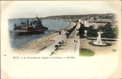 Ak Nice Nizza Alpes Maritimes, La Promenade des Anglais, Strandpartie, Denkmal