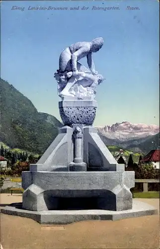 Ak Bozen Bolzano Südtirol, Laurins Brunnen und der Rosengarten