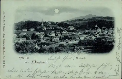 Mondschein Ak Miesbach in der Region Oberland Oberbayern, Stadtpanorama