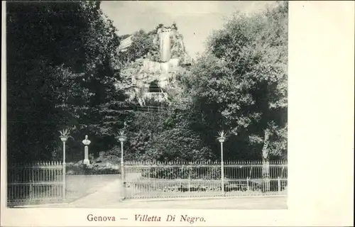 Ak Genova Genua Ligurien, villetta di Negro, Eingang zu einem Park, Büste
