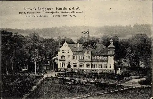 Ak Hameln in Niedersachsen, Blick auf Dreyers Berggarten, Inh. F. Freckmann