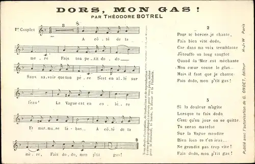 Lied Ak Dors, mon Gas, Theodore Botrel, Chanson