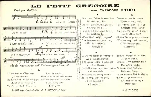 Lied Ak Le Petit Grégoire, Theodore Botrel, Chanson